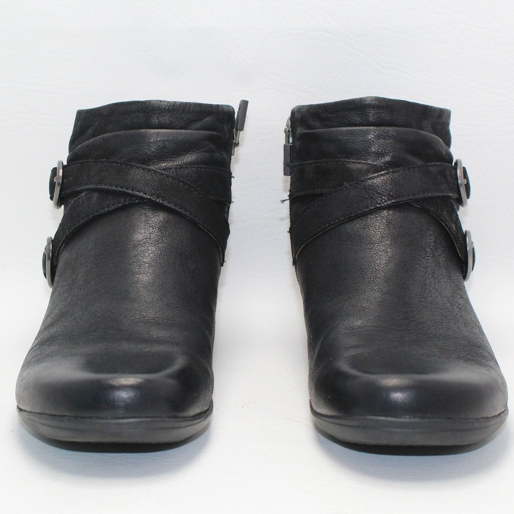 Dansko Faithe Black Leather Ankle‎ Boots Double Buckle Side Zip Size 37 US 6.5-7